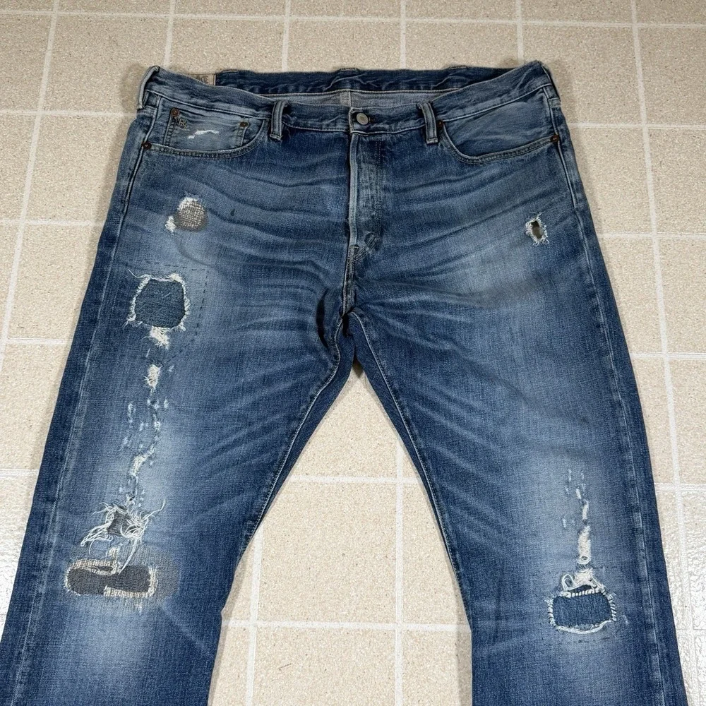 Polo Ralph Lauren Men Straight Denim Jeans Blue Distressed Patchwork 625 40x32